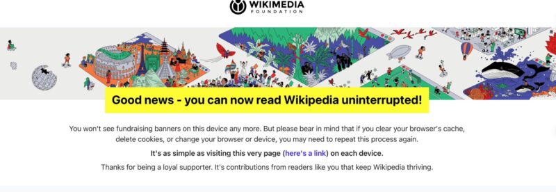 Wikipedia no ads page